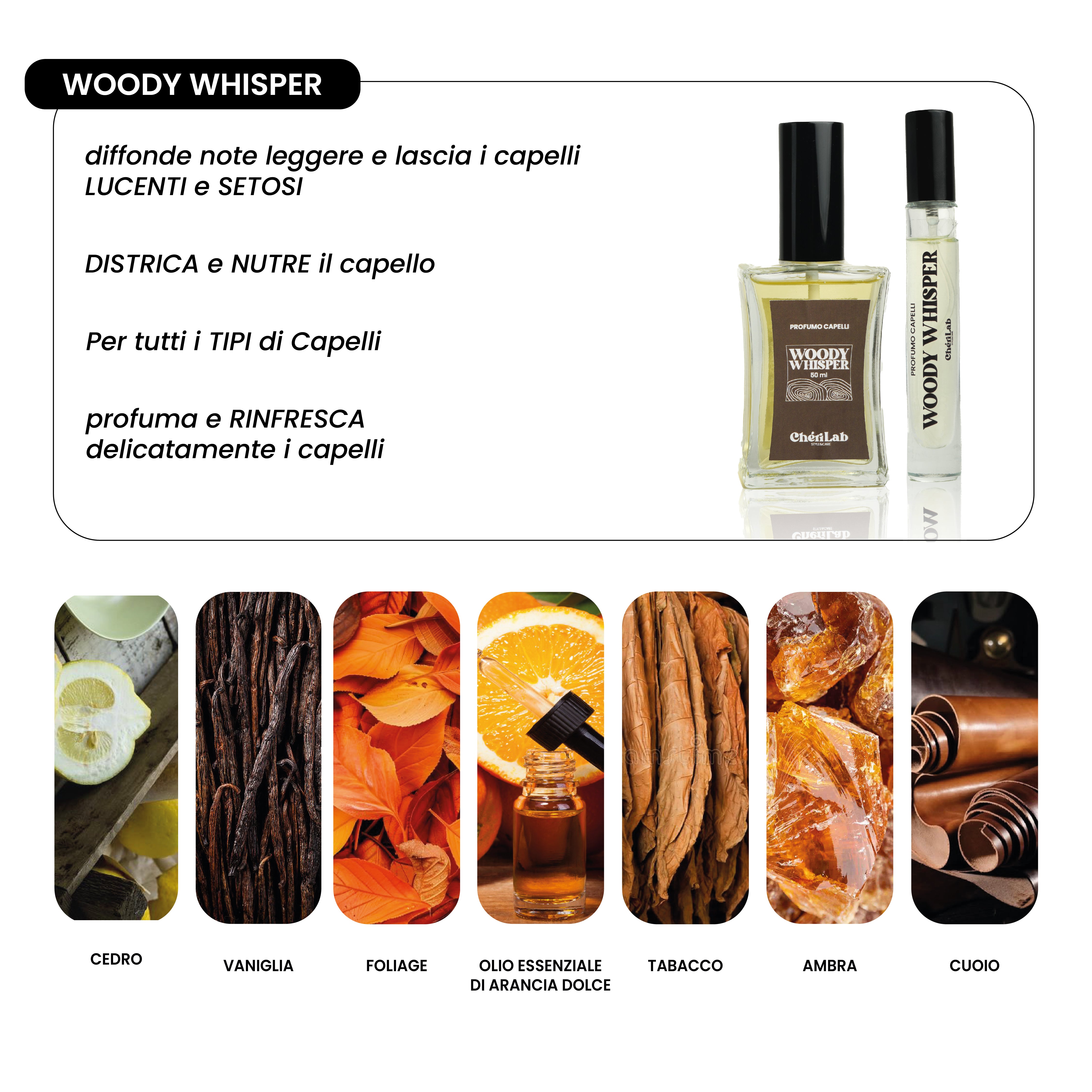 WOODY WHISPER: Profumo Per Capelli 50 ml